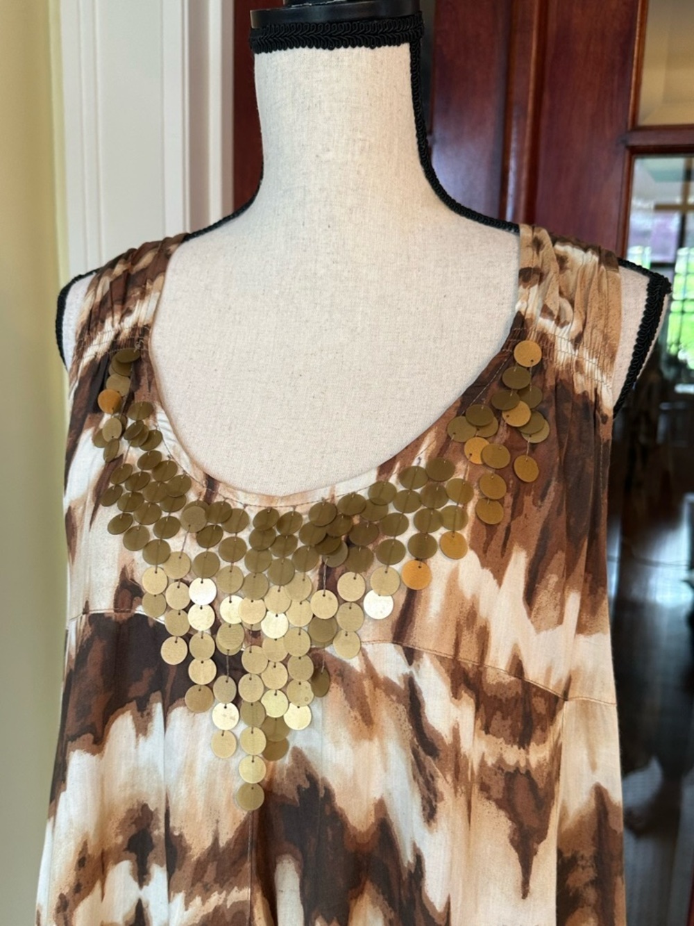 Roman’s | Tie Dye Tunic Dress | Embellished Neckline | Brown & Cream, Size 20W - Picture 3 of 9